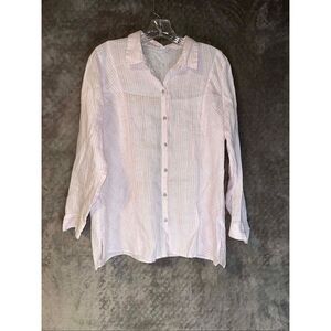 J. Jill Love Linen Pink & White Button Down Long Sleeve Top Womens MP #757